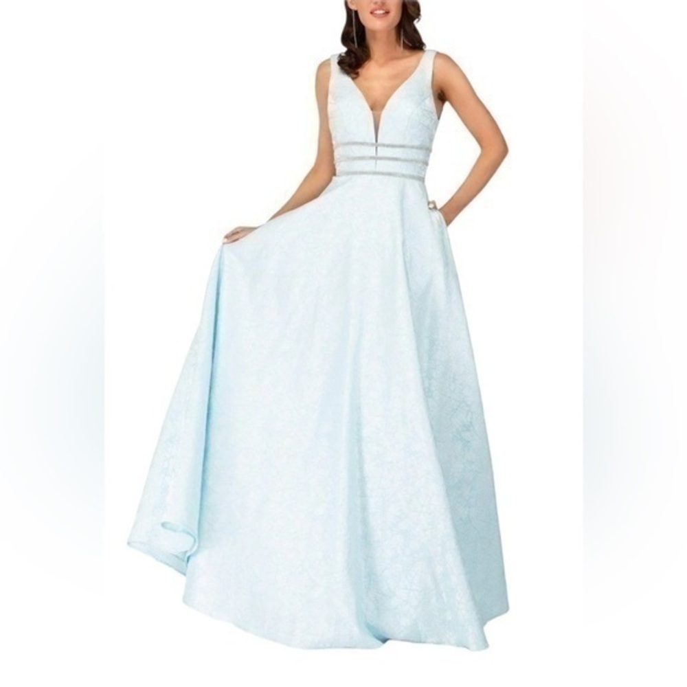 Cecilia Couture 2120 Sleeveless V-Neck Long Dress Sky Blue Cinderella Ice Blue